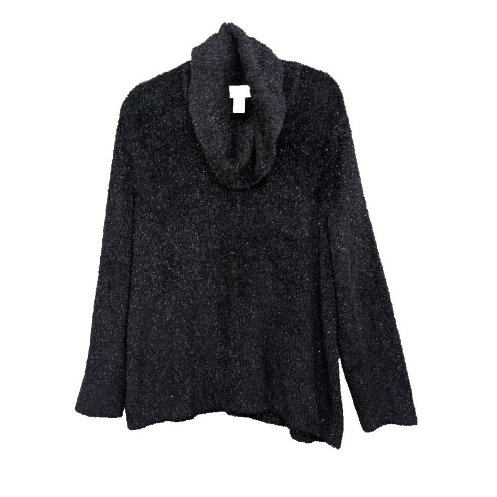 Norton McNaughton Sweater Womens XL Black Sparkly Cowl Neck Cozy Holiday Festive